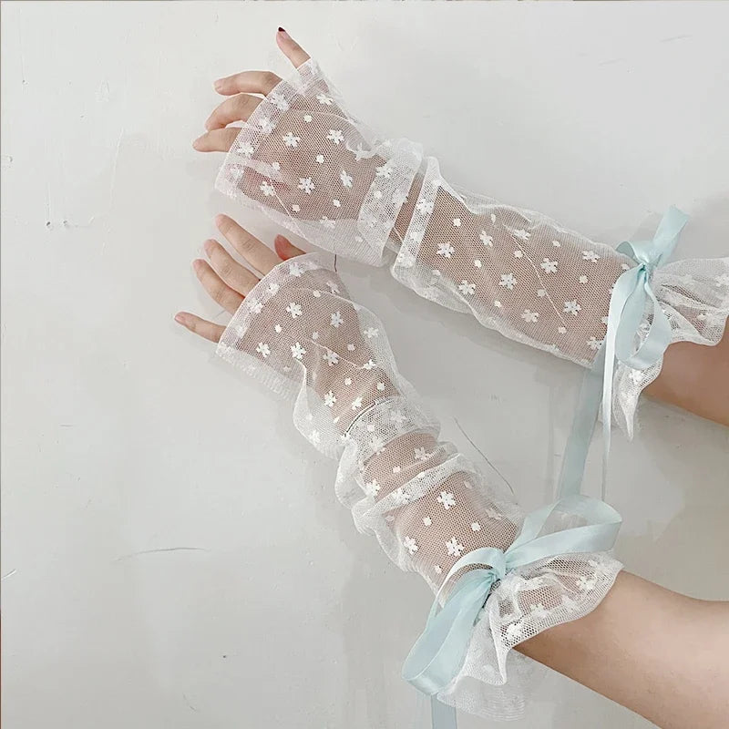 Gothic Lace Floral Ribbon Glove