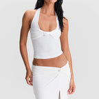 Knot Front Halter Neck Sexy Crop Top