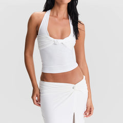 Knot Front Halter Neck Sexy Crop Top