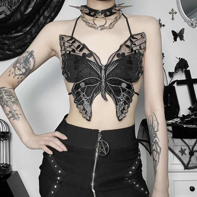 Strappy Tied Lace Butterfly Crop Top Main image