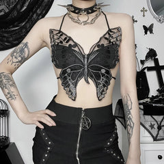 Strappy Tied Lace Butterfly Crop Top
