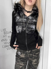 Gothic Fur Patchwork Hoodie