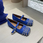 Rivet Cross Strap Square Toe Loafers Flat