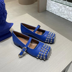 Rivet Cross Strap Square Toe Loafers Flat