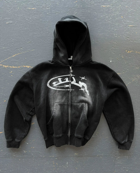 Gothic Vintage Print Zip Hoodie