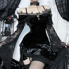 Flocking Lace Off-Shoulder Midi Dress