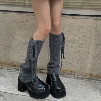 Gothic Rope Bow Wool Knitted Sock