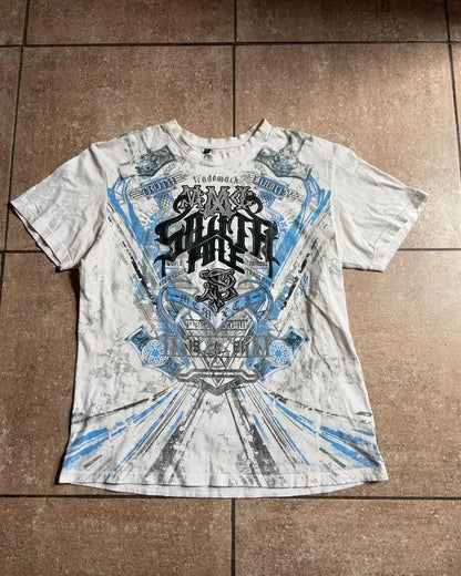 Skull Print Blue Cotton T-shirt