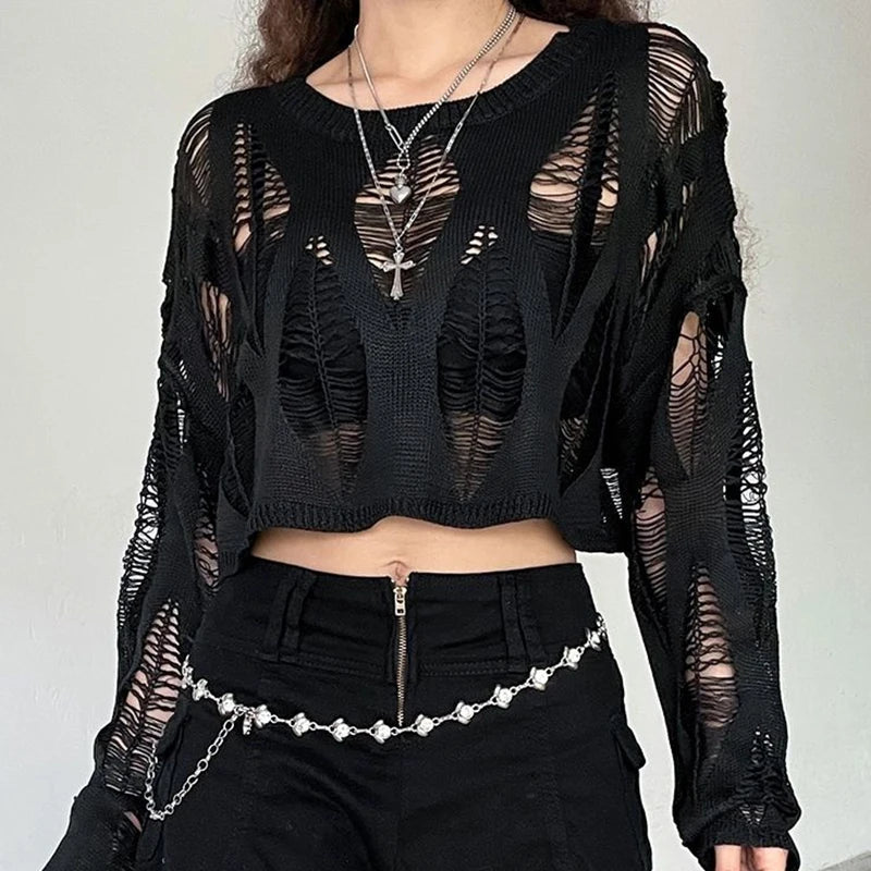 Hollow Out Knit Mesh Top Secondary image