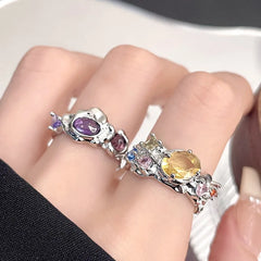 Colorful Stone Drip Rhinestone Gothic Ring
