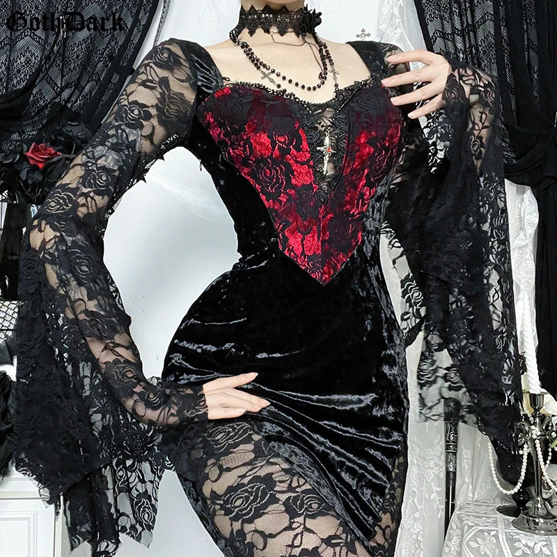 Embellished Gothic Velvet Midi Dress Main image
