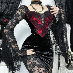 Embellished Gothic Velvet Midi Dress