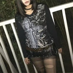 Vintage Gothic Black V-neck Blouse
