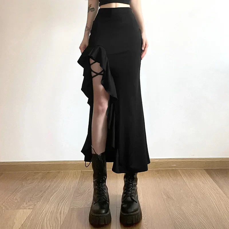 Ruffles Split A-line Party Skirt