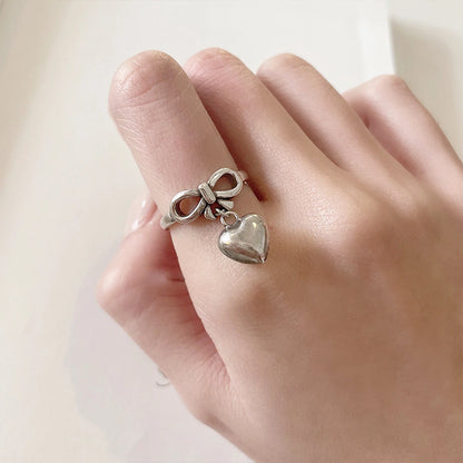 Bow Heart Pendant Gothic Ring
