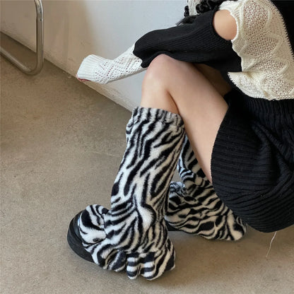 Gothic Fur Zebra Pattern Harajuku Sock