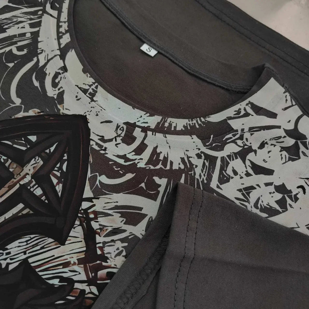 Wing Pattern Gothic Cotton T-shirt
