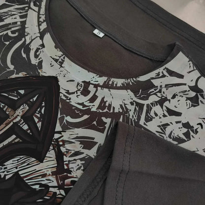 Wing Pattern Gothic Cotton T-shirt
