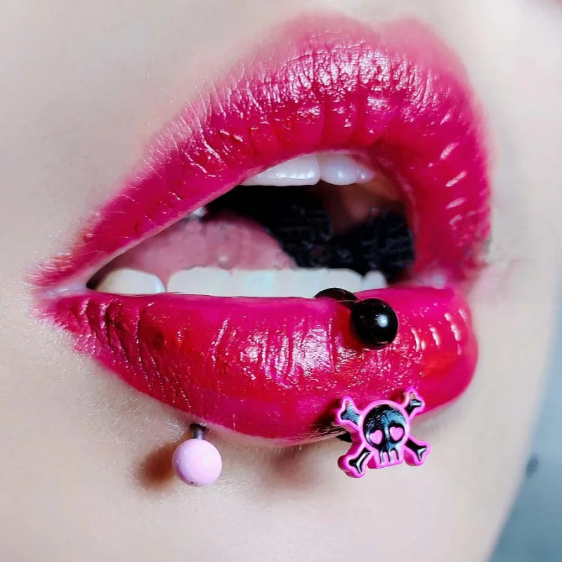 Pink Skeleton Anime Lip Stud Main image