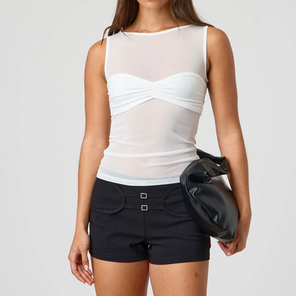 Sheer Mesh Ruched Transparent Crop Top