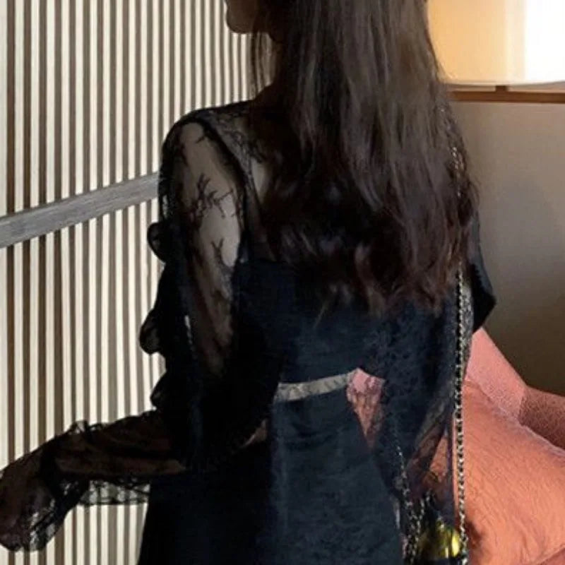 Sheer Lace Long Sleeve Mesh Top
