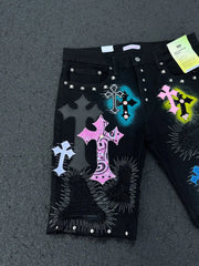 Punk Applique Loose Shorts