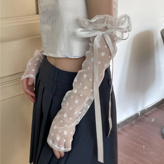 Gothic Lace Floral Ribbon Glove