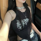Spider Web Print Aesthetic Bandage Crop Top