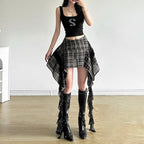 Bead Patchwork PU Leather Skirt