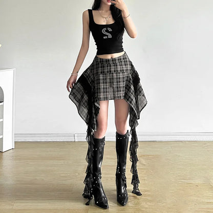 Bead Patchwork PU Leather Skirt