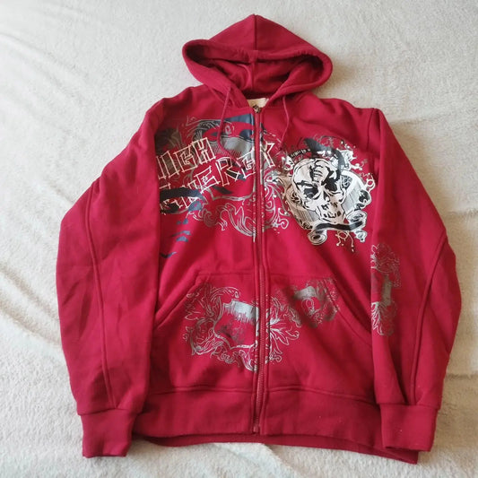 Gothic Skull Print Zip Up Hoodie