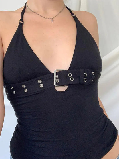 Bandage Black Backless Lace Up Crop Top