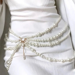 Multilayer Gothic Pearl Waist Chain Belt