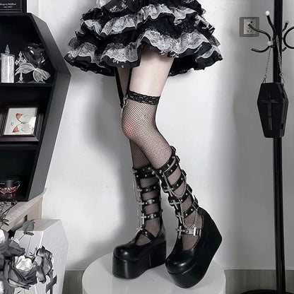 Gothic Punk Metal Chain Platform Chunky Boot