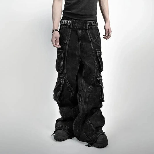 Gothic Washed Multi-Pocket Wide Leg Pant