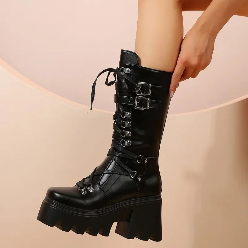 Winter Fashion Mid Tube Platform Gothic Boot