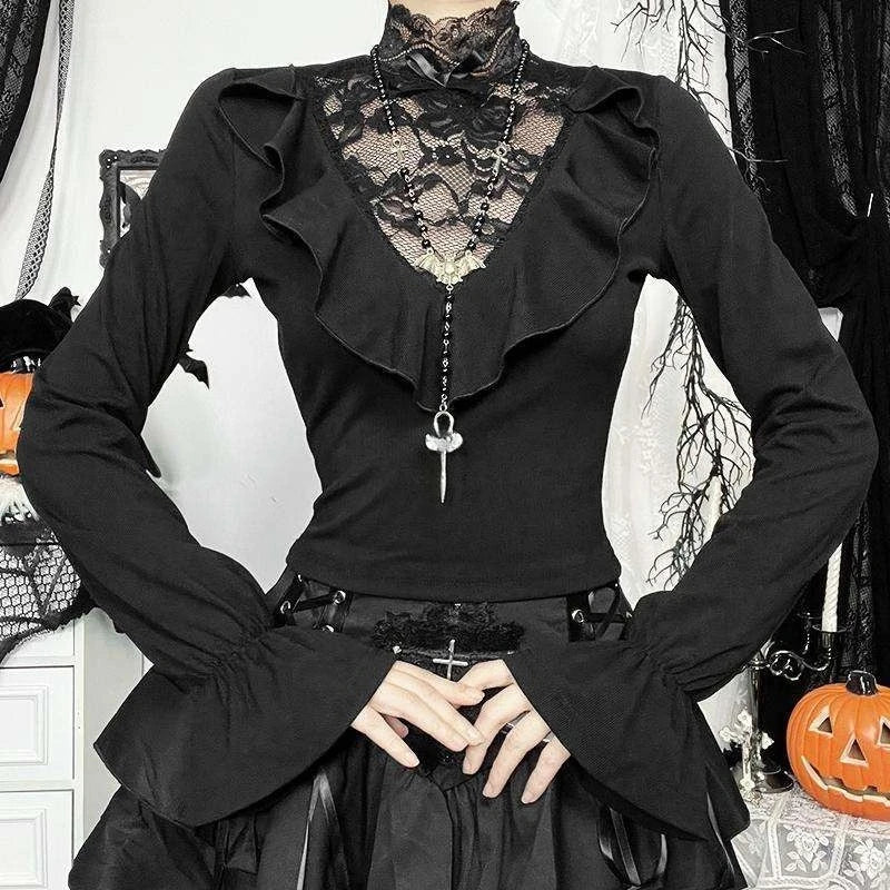 Gothic Lace Patchwork Flare Blouse Main image