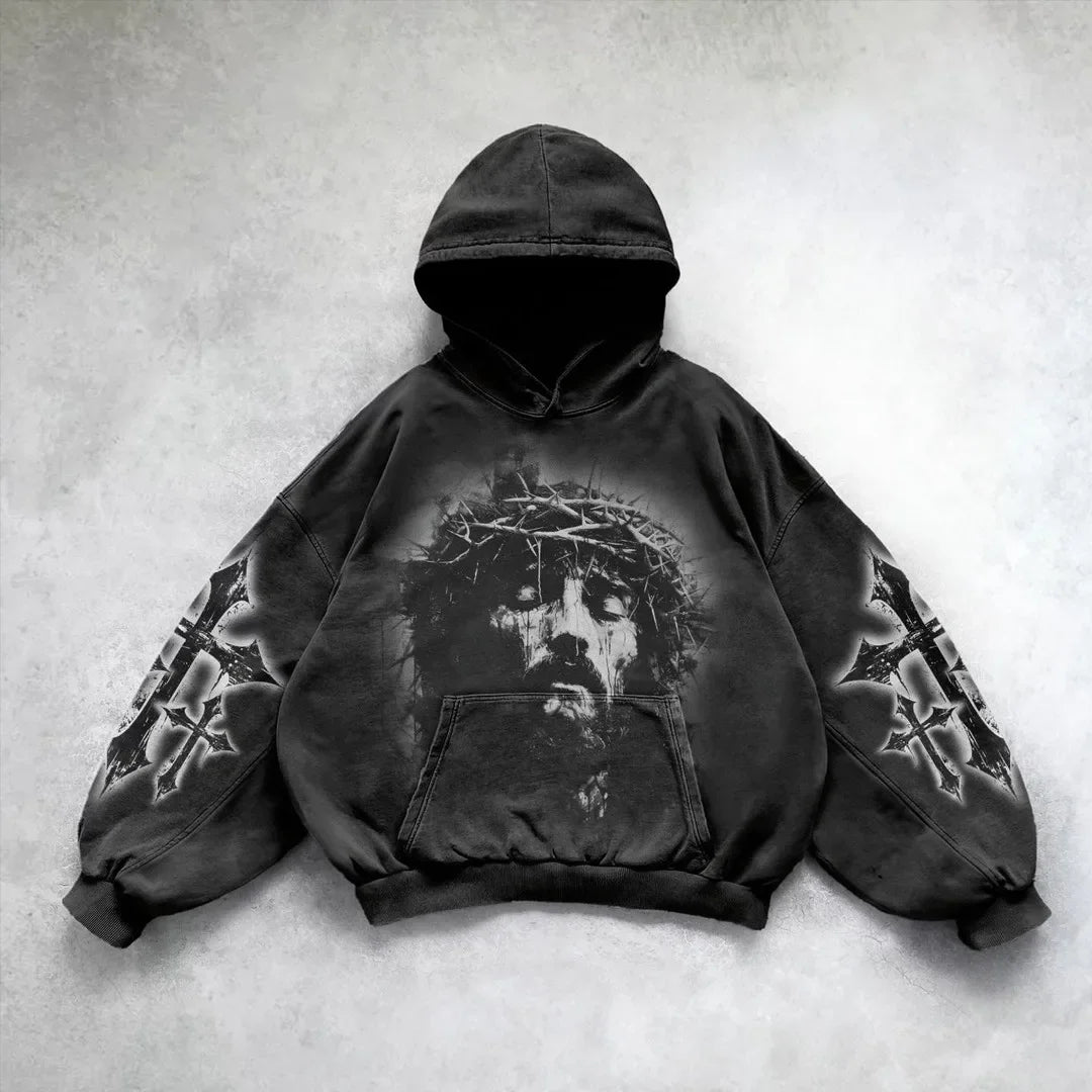 Gothic Punk Print Oversized Hoodie Main image
