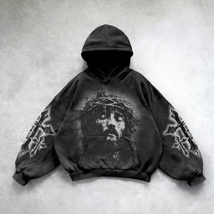 Gothic Punk Print Oversized Hoodie