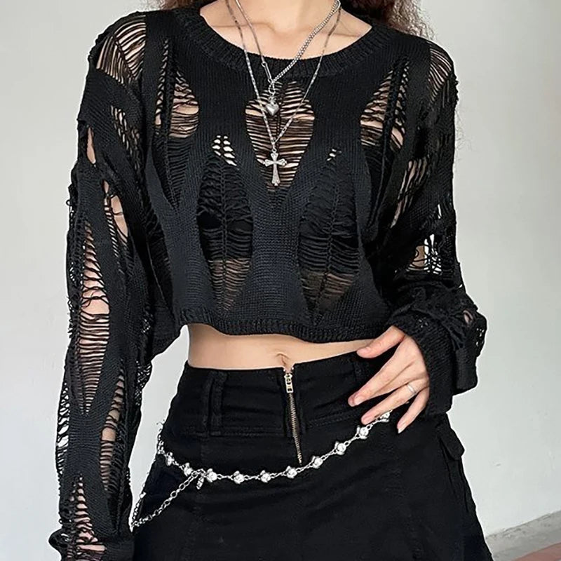 Hollow Out Knit Mesh Top Main image