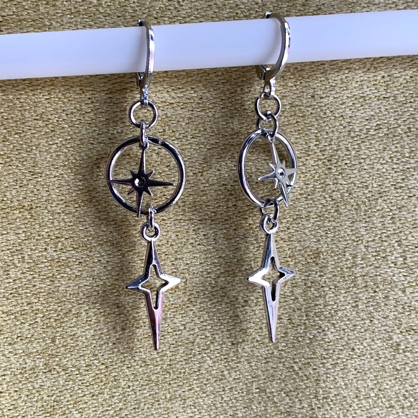 Punk Star Cross Silver Hollow Heart Earring