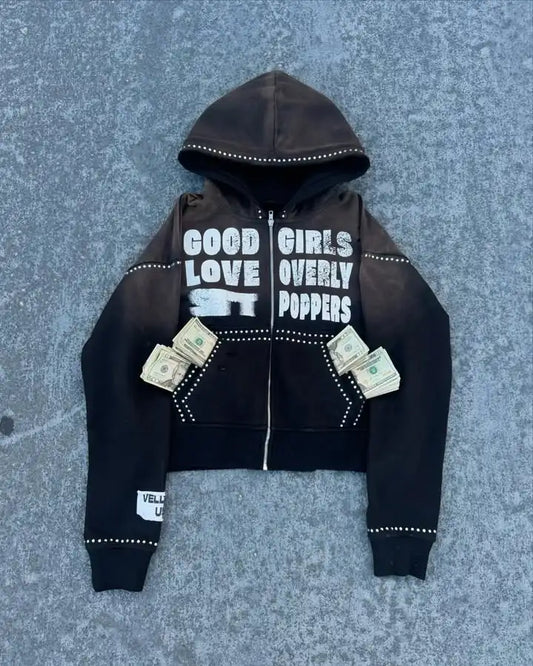 Gothic Letter Graphic Zip Hoodie