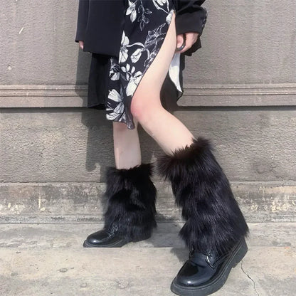 Gothic Faux Fur Plush Long Leg Sock