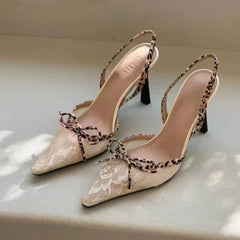 Leopard Print Gothic Lace Bow High Heels High Heel
