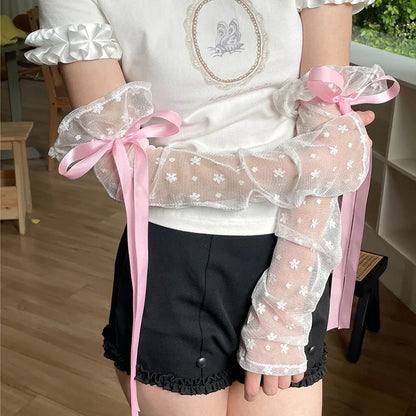 Gothic Lace Floral Ribbon Glove