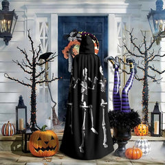 Skeleton Print Hooded Cloak