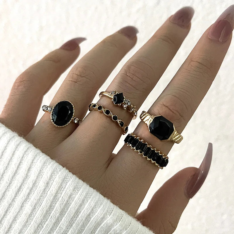 Black Crystal Geometric Gothic Ring
