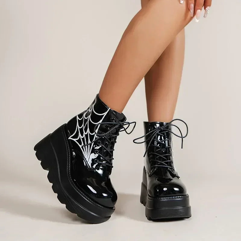 Autumn Wedges Motorcycle Gothic Patent Boot Main image