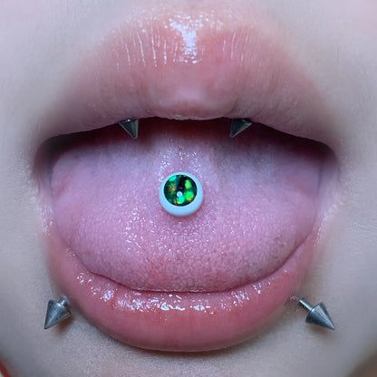 Punk White Porcelain Magic Eye Tongue Ring