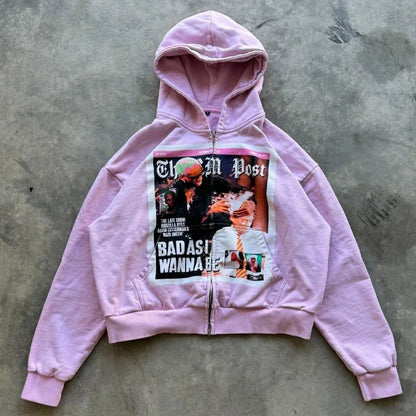 Gothic Punk Print Zip Hoodie